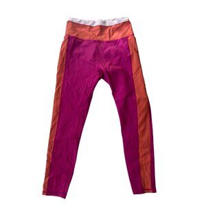 Wilo Ankle Leggings Women's Size L Orange, Pink, White High Waisted Workout Pant